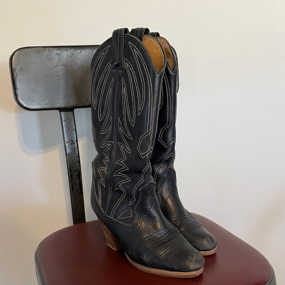 Vintage Canadian Hanna Black Western Cowboy Boots